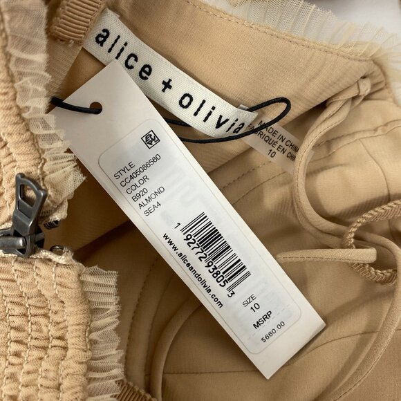 Alice + Olivia Deena Pleated Almond Maxi Dress With Hot Pant 10 NWT $660 - Picture 10 of 14